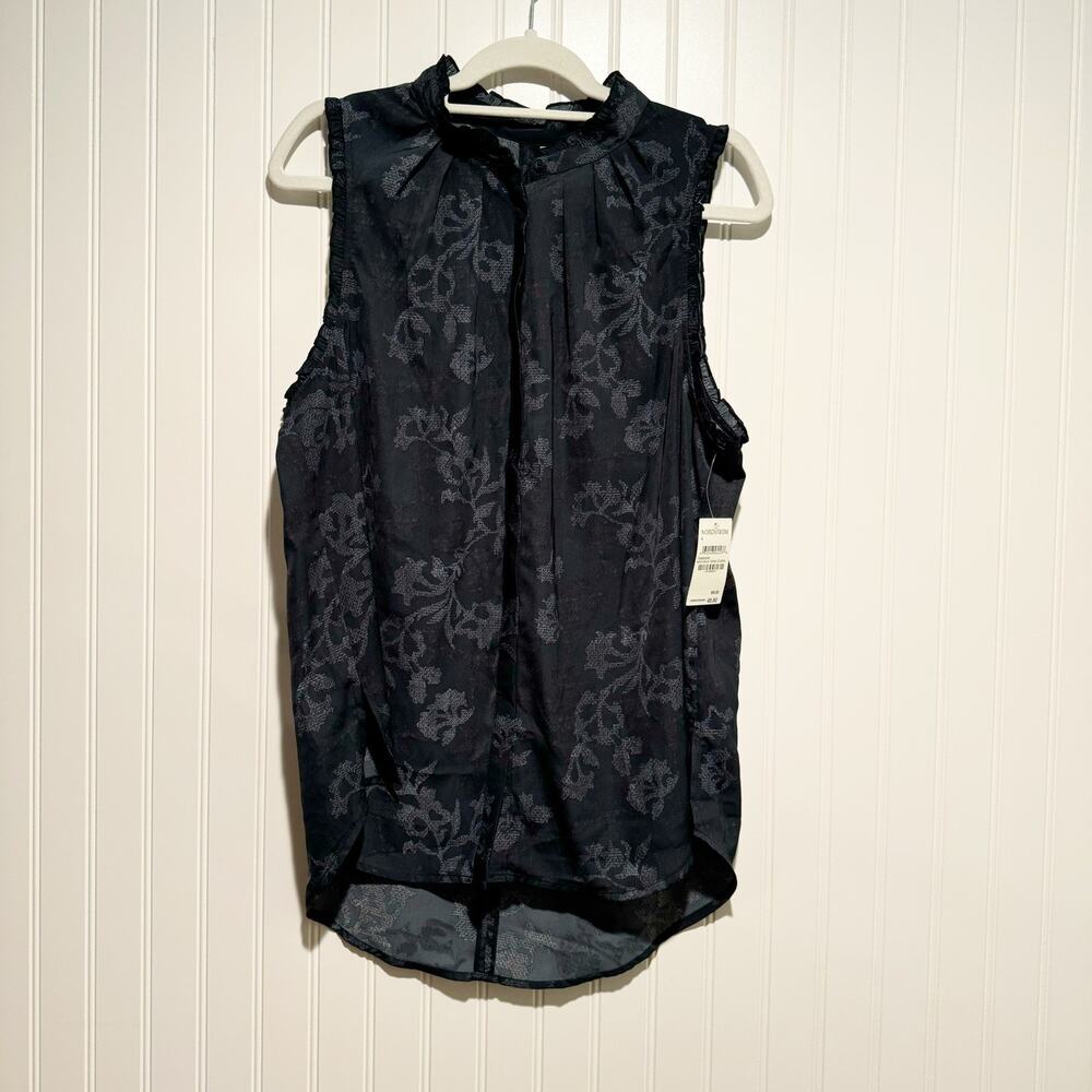 Nordstrom Treasure Bond Blue Floral Sleeveless Top Ruffled NEW Size Large